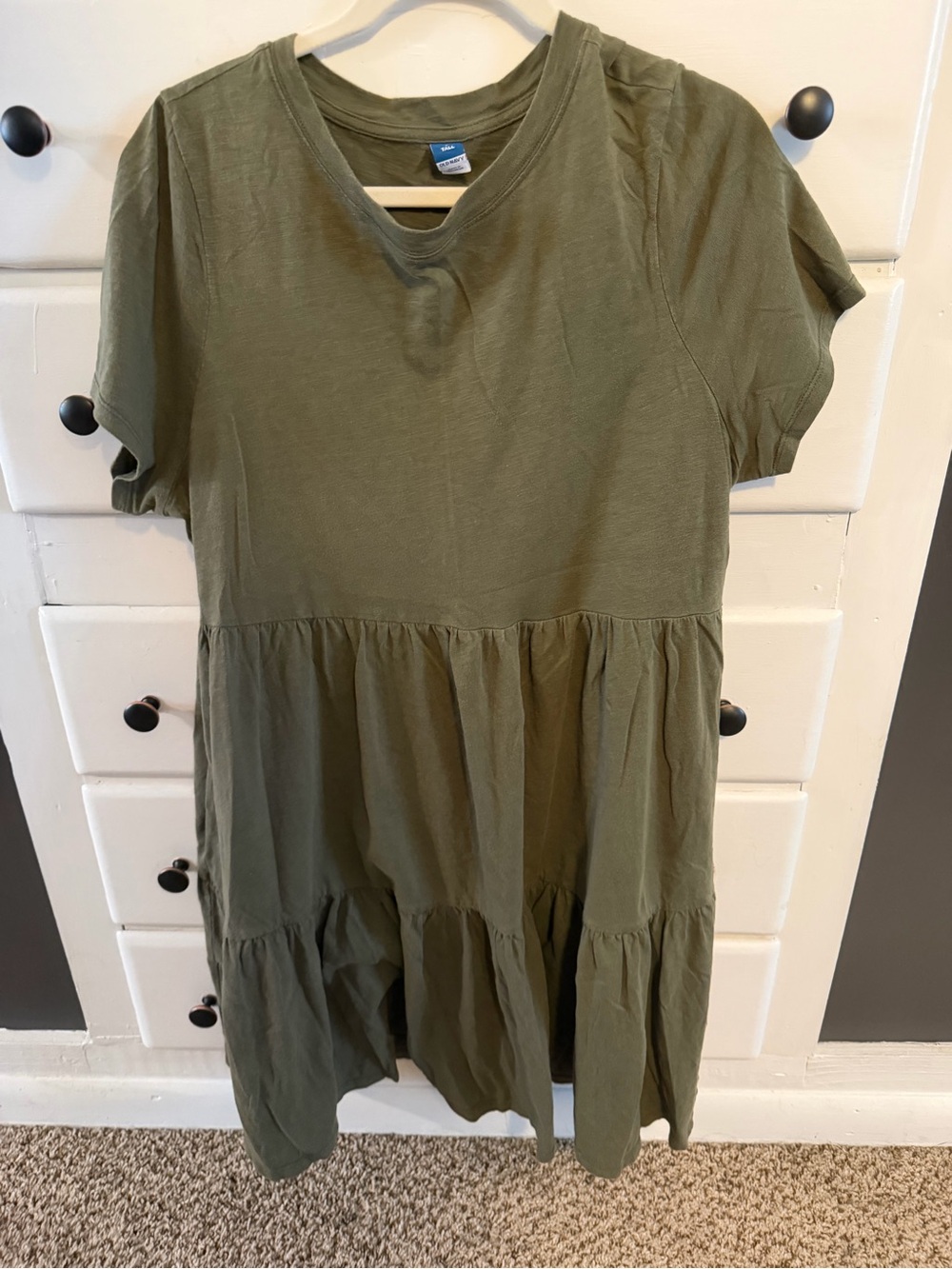 Old Navy Olive Green Tiered Short-Sleeve Dress